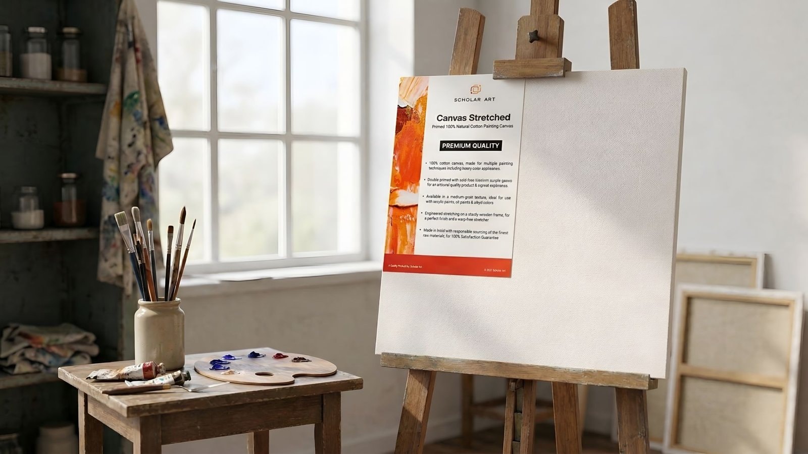 Scholar Art stretched canvas in an artist's studio