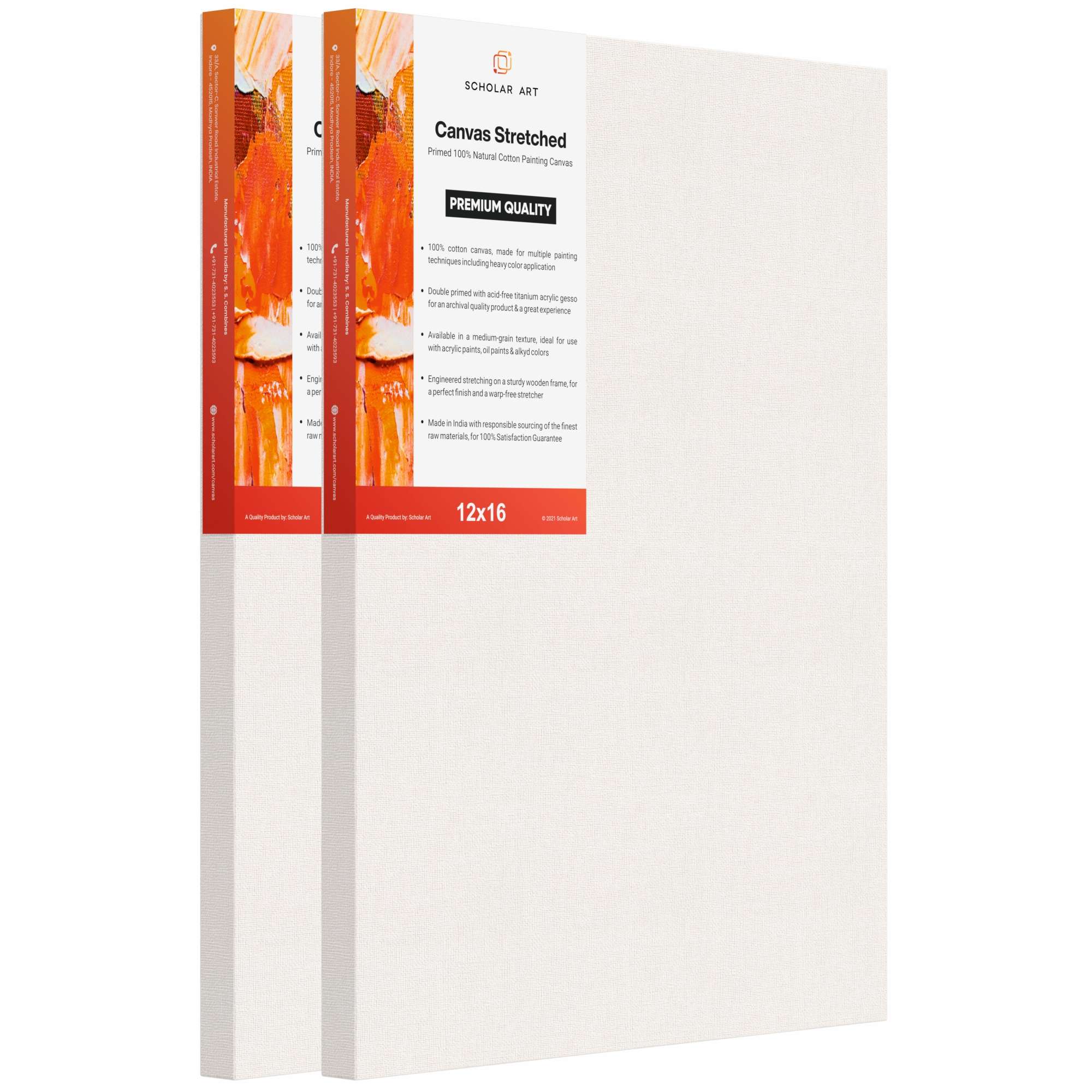 Artist Standard Series (440 GSM Fabric on 18x40 mm Frame) 100% Primed Cotton Canvas Stretched